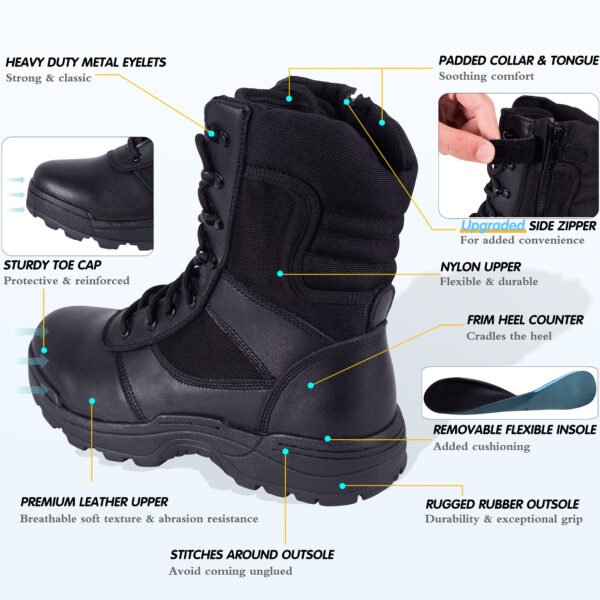 RIELD Men's Military Tactical Work Boots Side Zipper Jungle Army Combat Boots